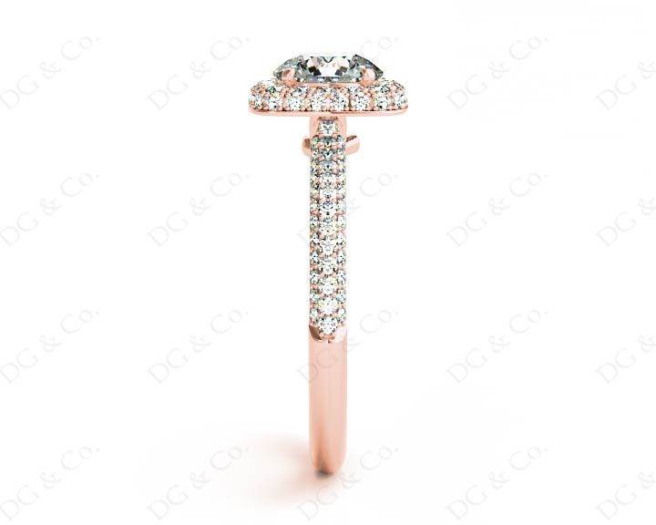 Round Cut Diamond Ring with Micro Pave Set Diamonds on Halo and Down the Shoulders - 18K Rose - DG & Co. Jewellery