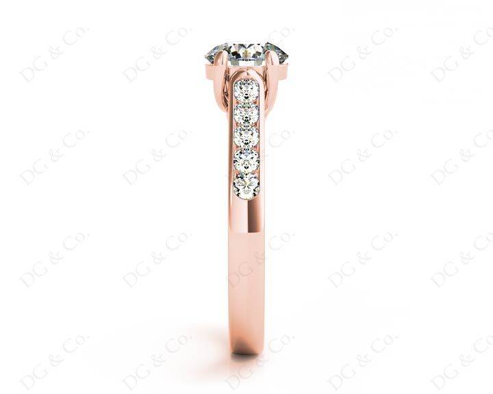 Round Cut 4 Claw Side Stone Engagement Ring with Channel Set Side Stones - 18K Rose - DG & Co. Jewellery