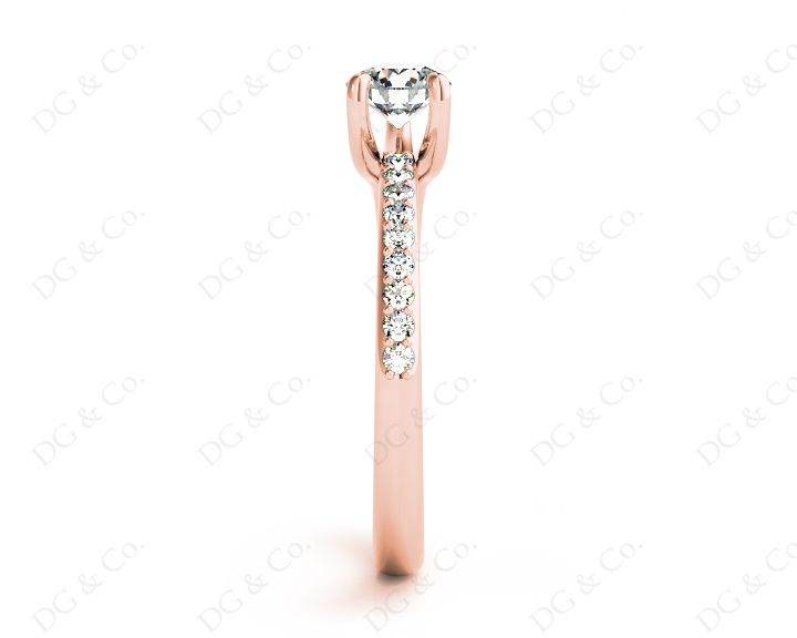 Round Cut Three Claws Diamond Ring with Pave Set Side Stones in 18K Rose - DG & Co. Jewellery