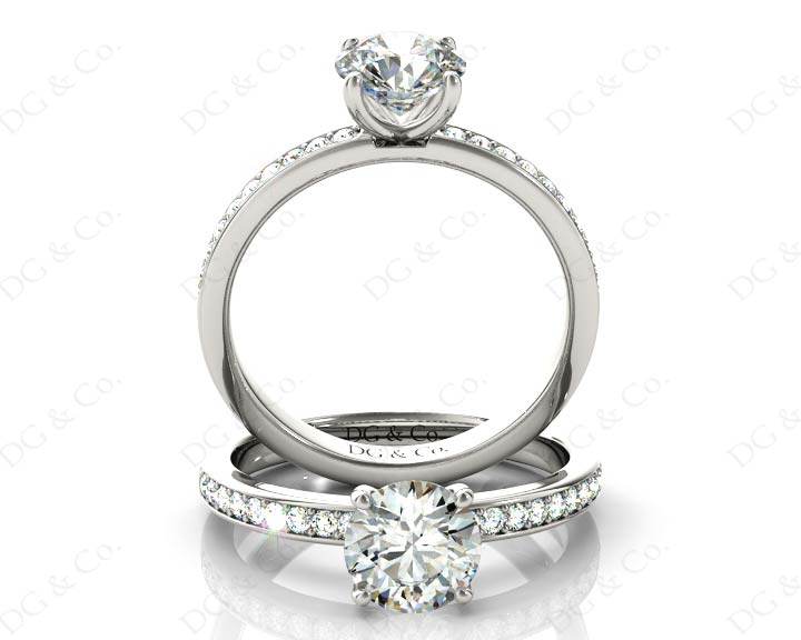 Round Cut Four Claw Diamond Engagement Ring with Pave Set Side Stones - Platinum - DG & Co. Jewellery