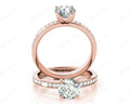 Round Cut Four Claws Diamond Engagement Ring with Pave Set Side Stones - 18K Rose - DG & Co. Jewellery