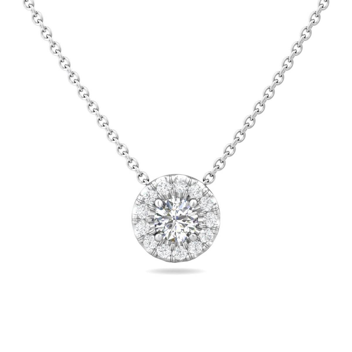 Halo Diamond Round Cut 4 Claw Setting Centre Stone Pave Setting Side Stone In 18K White Gold - DG & Co. Jewellery