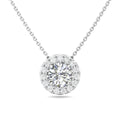 Diamond Halo Slider Pendant Four Claw Setting Centre Stone Pave Setting Side Stone In 18K White Gold - DG & Co. Jewellery