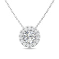 Sliding Diamond Solitaire Halo Pendant 4 Claw Setting Centre Stone Pave Setting Side Stone In 18K White Gold - DG & Co. Jewellery