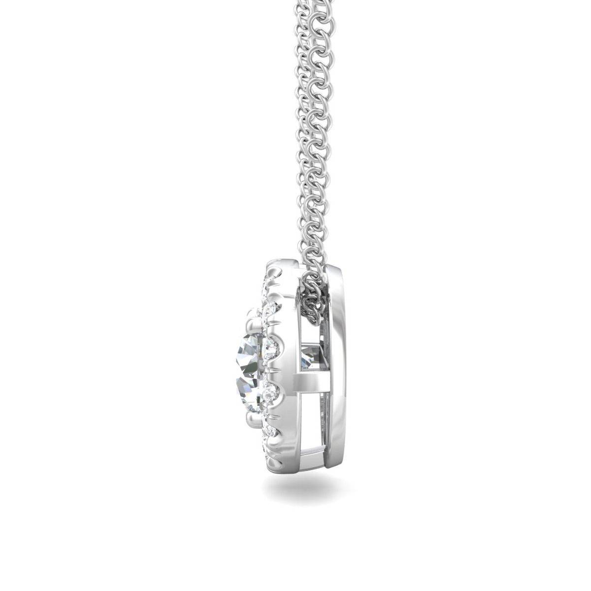 Sliding Diamond Solitaire Halo Pendant 4 Claw Setting Centre Stone Pave Setting Side Stone In 18K White Gold - DG & Co. Jewellery