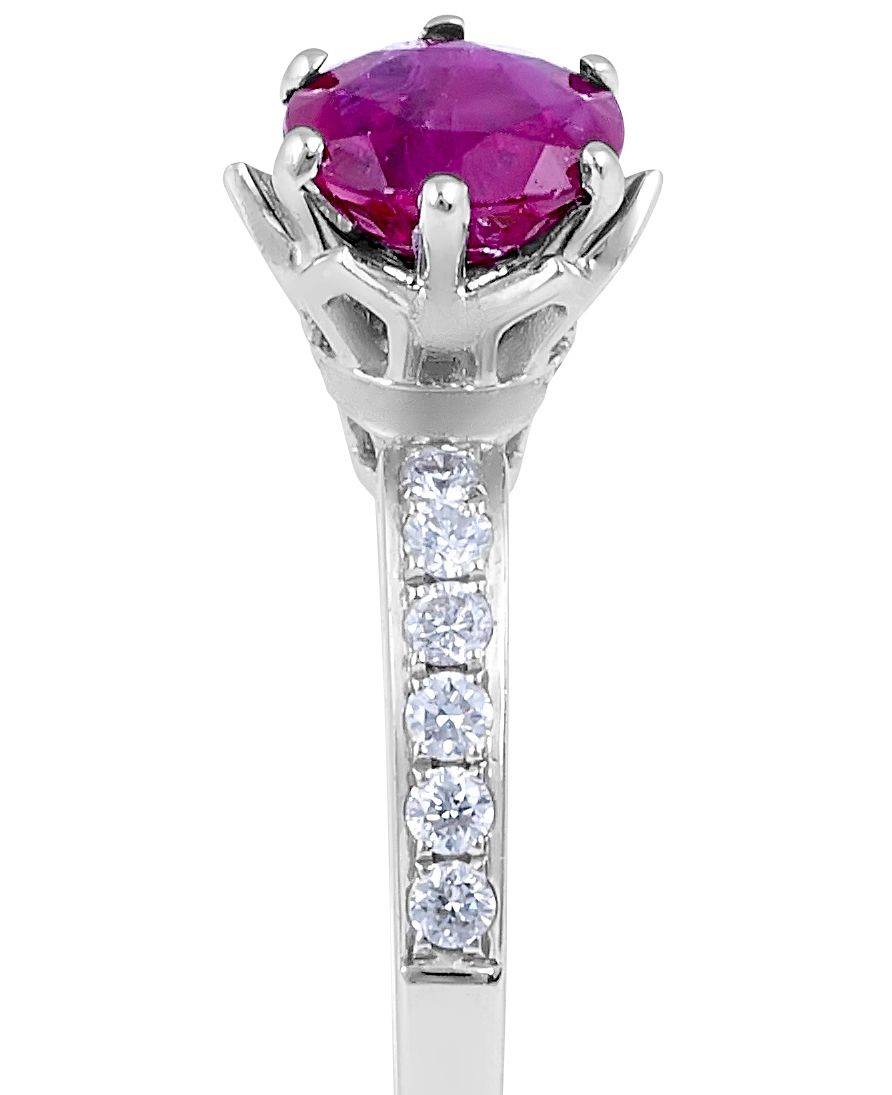 Ruby Diamond Ring Engagement Ring Round Cut 6 Claw Setting In 18K White Gold - DG & Co. Jewellery