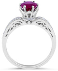 Ruby Diamond Ring Engagement Ring Round Cut 6 Claw Setting In 18K White Gold - DG & Co. Jewellery