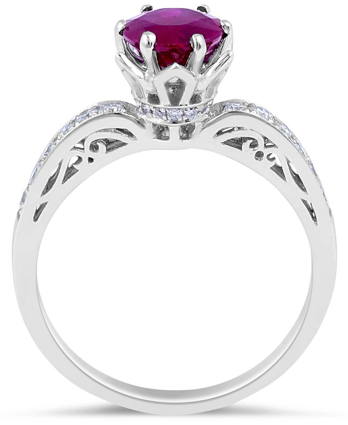 Ruby Diamond Ring Engagement Ring Round Cut 6 Claw Setting In 18K White Gold - DG & Co. Jewellery