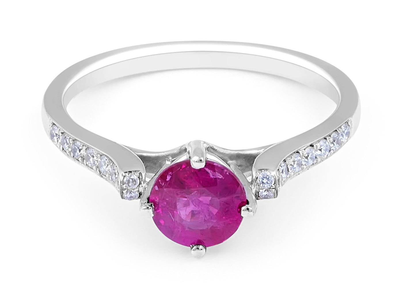 Round Cut Ruby Diamond Engagement Ring Pave Setting In 18K White Gold - DG & Co. Jewellery
