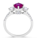 Round Cut Ruby Diamond Trilogy Engagement Ring 4 claw Setting In 18K White Gold - DG & Co. Jewellery