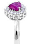 Ruby Diamond Halo Engagement Ring Heart Shape Claw Setting In 14K White Gold - DG & Co. Jewellery