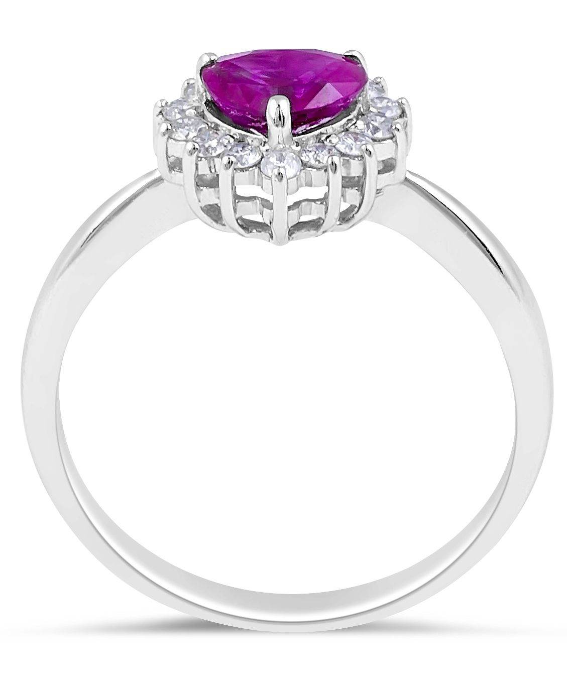 Ruby Diamond Halo Engagement Ring Heart Shape Claw Setting In 14K White Gold - DG & Co. Jewellery