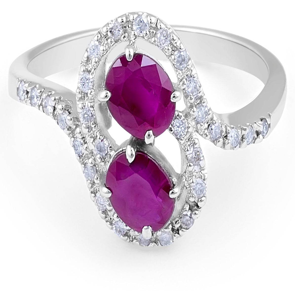 1 Carat Ruby Diamond Ring 4 Claw Setting Pave Setting Side Stones In 14K White Gold - DG & Co. Jewellery