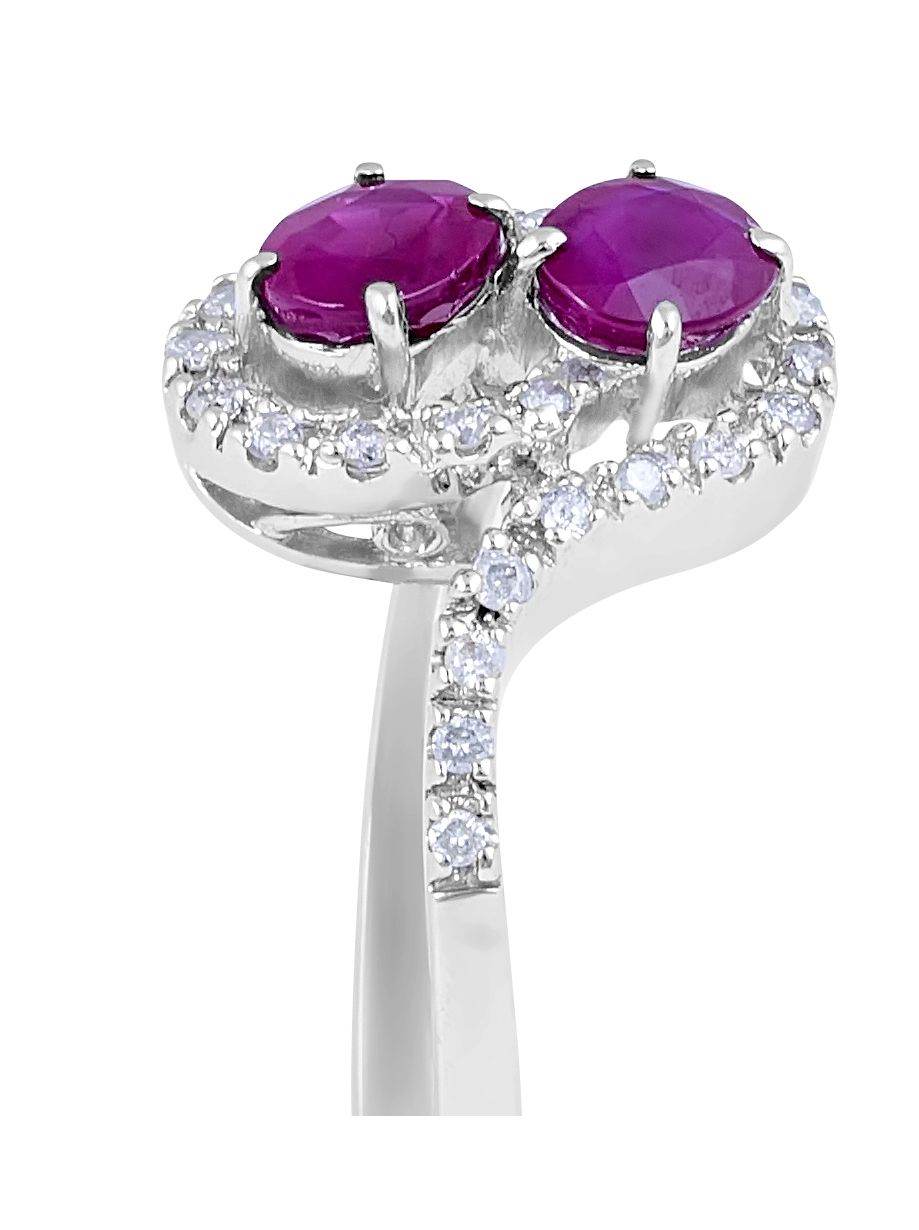 1 Carat Ruby Diamond Ring 4 Claw Setting Pave Setting Side Stones In 14K White Gold - DG & Co. Jewellery