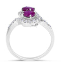 1 Carat Ruby Diamond Ring 4 Claw Setting Pave Setting Side Stones In 14K White Gold - DG & Co. Jewellery