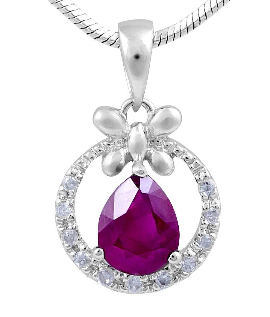 Ruby Diamond Halo Pendant Pear Shape Pave Setting In 14K White Gold - DG & Co. Jewellery
