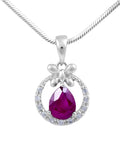 Ruby Diamond Halo Pendant Pear Shape Pave Setting In 14K White Gold - DG & Co. Jewellery