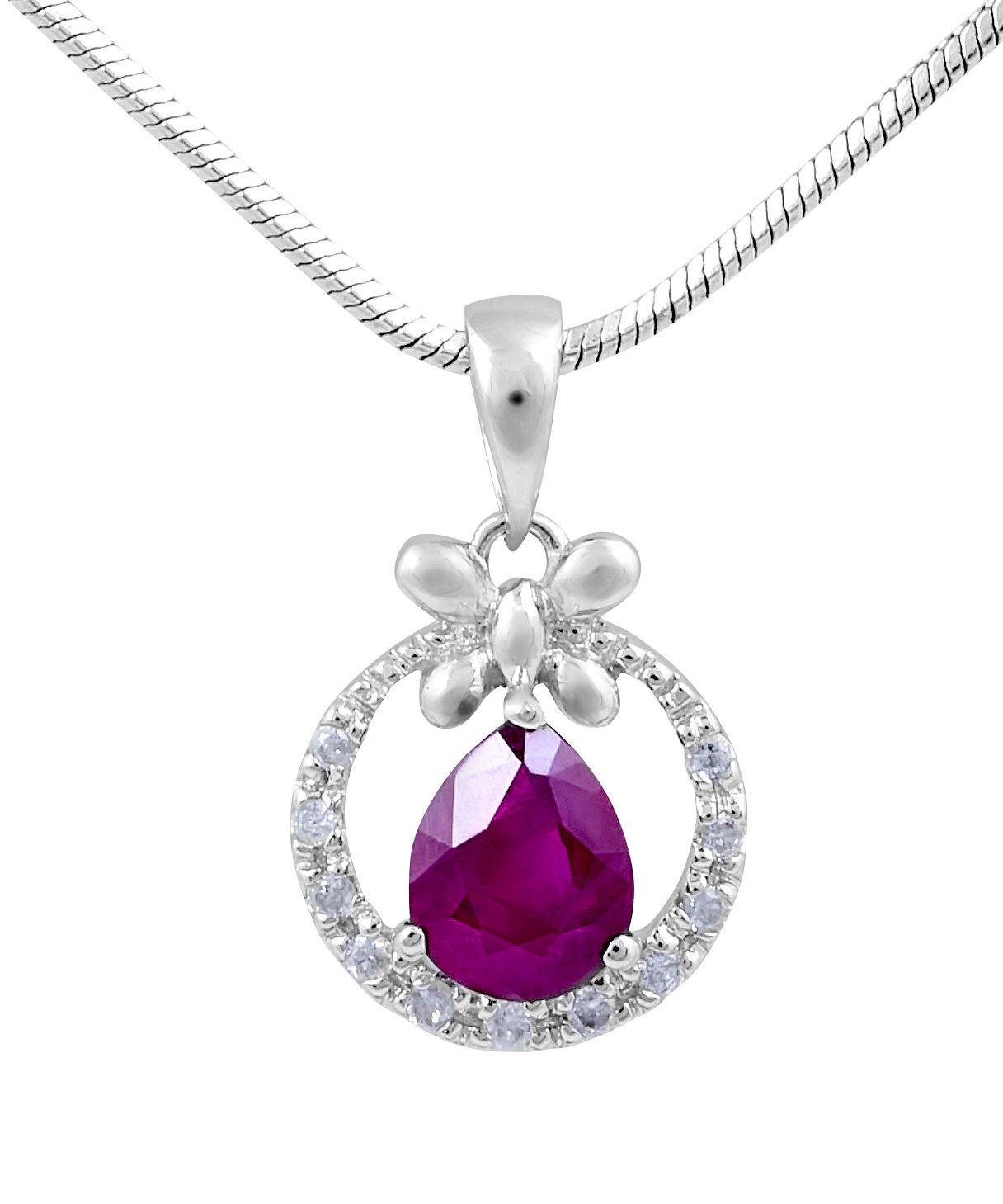 Ruby Diamond Halo Pendant Pear Shape Pave Setting In 14K White Gold - DG & Co. Jewellery