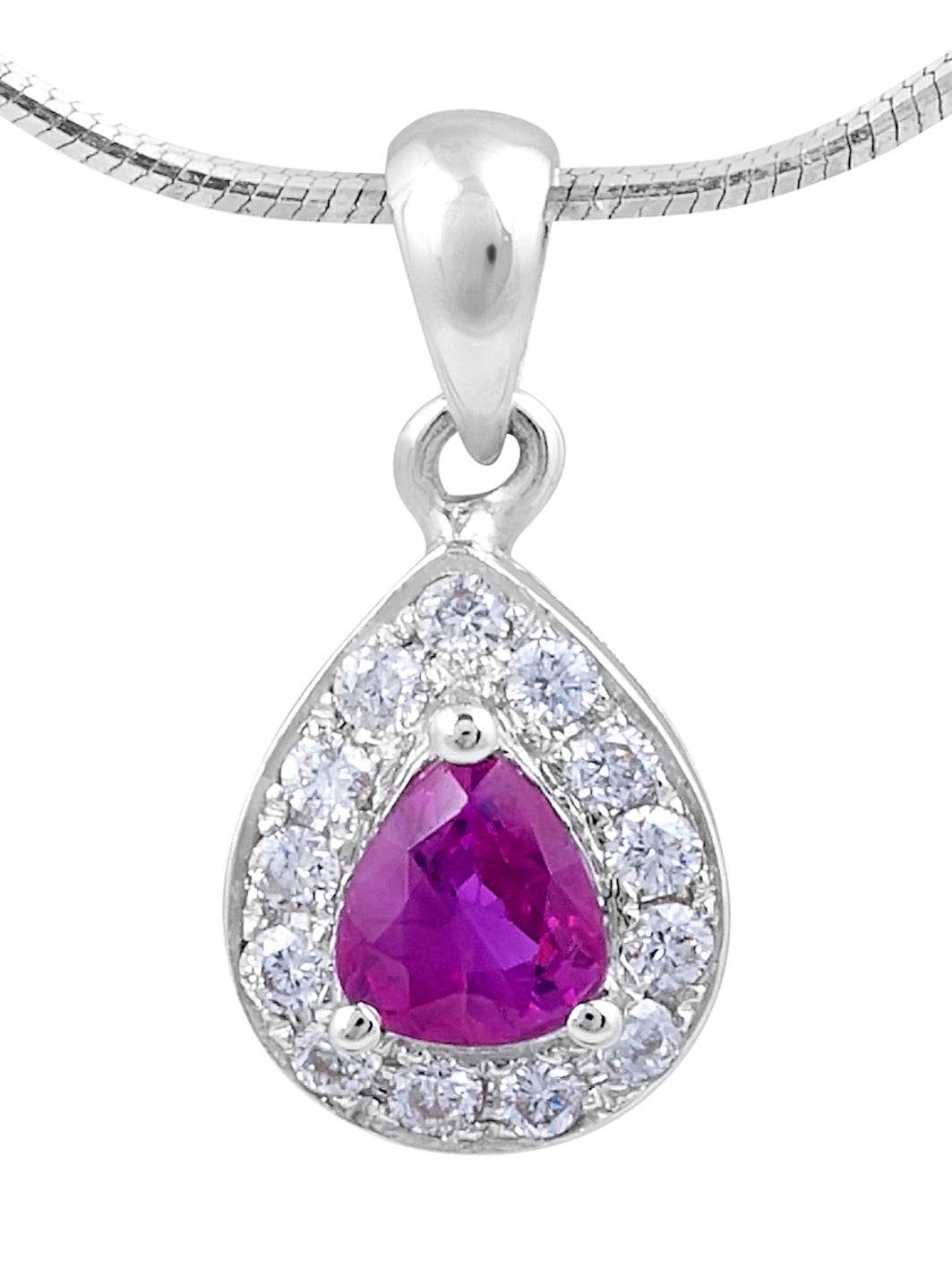 Ruby Diamond Pendant Pear Shape Pave Setting Side Stones In 18K White Gold - DG & Co. Jewellery