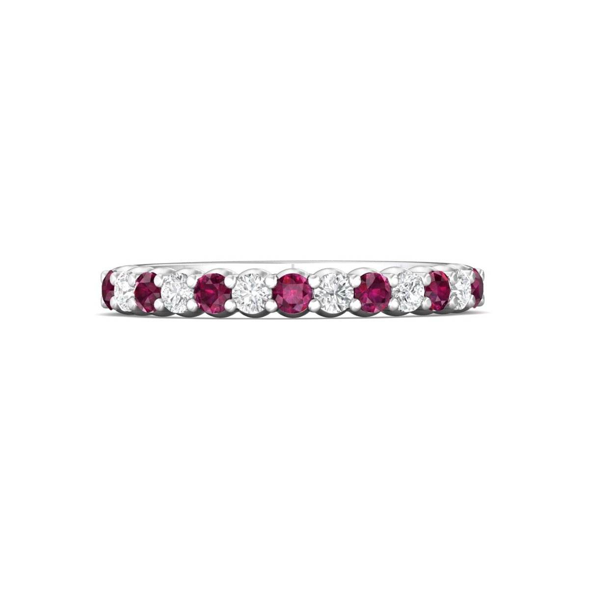 Shared Prong Ruby and Diamond Half Eternity Band In 18K White Gold - DG & Co. Jewellery
