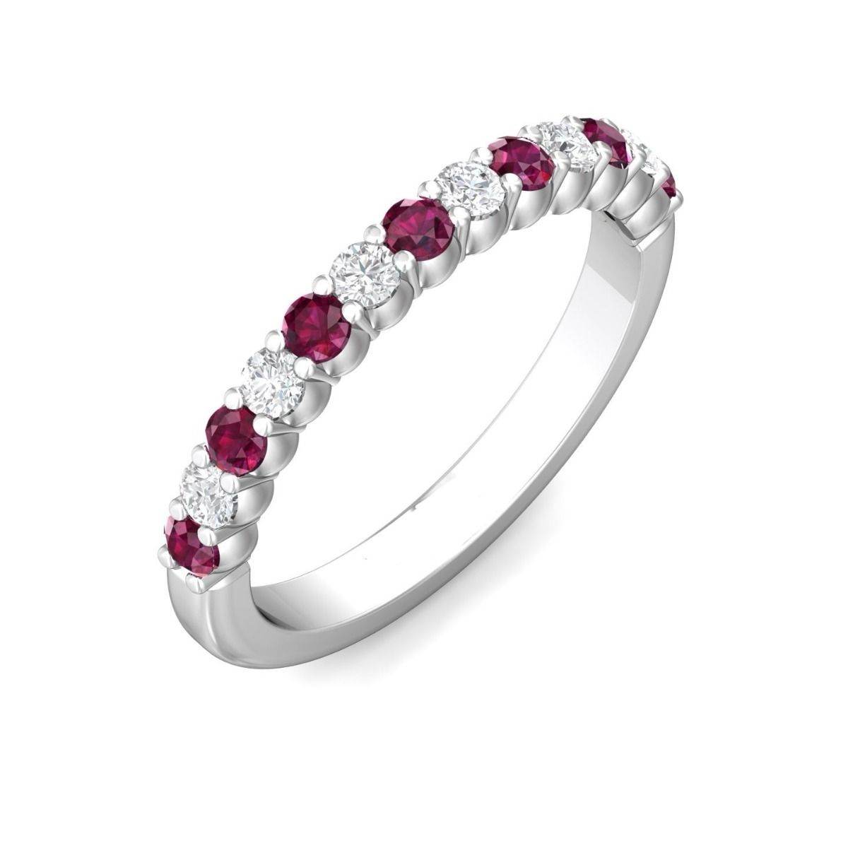 Shared Prong Ruby and Diamond Half Eternity Band In 18K White Gold - DG & Co. Jewellery