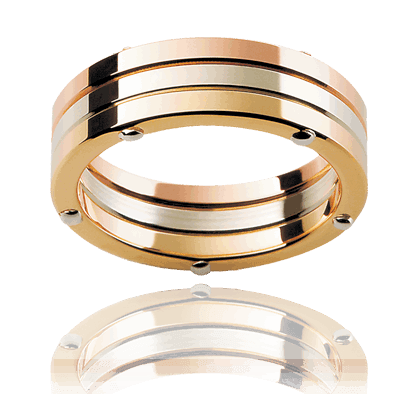 Three- Tone Gents Wedding Ring White Yellow and Rose Gold in 7mm - DG & Co. Jewellery