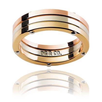 Three- Tone Gents Wedding Ring White Yellow and Rose Gold in 7mm - DG & Co. Jewellery