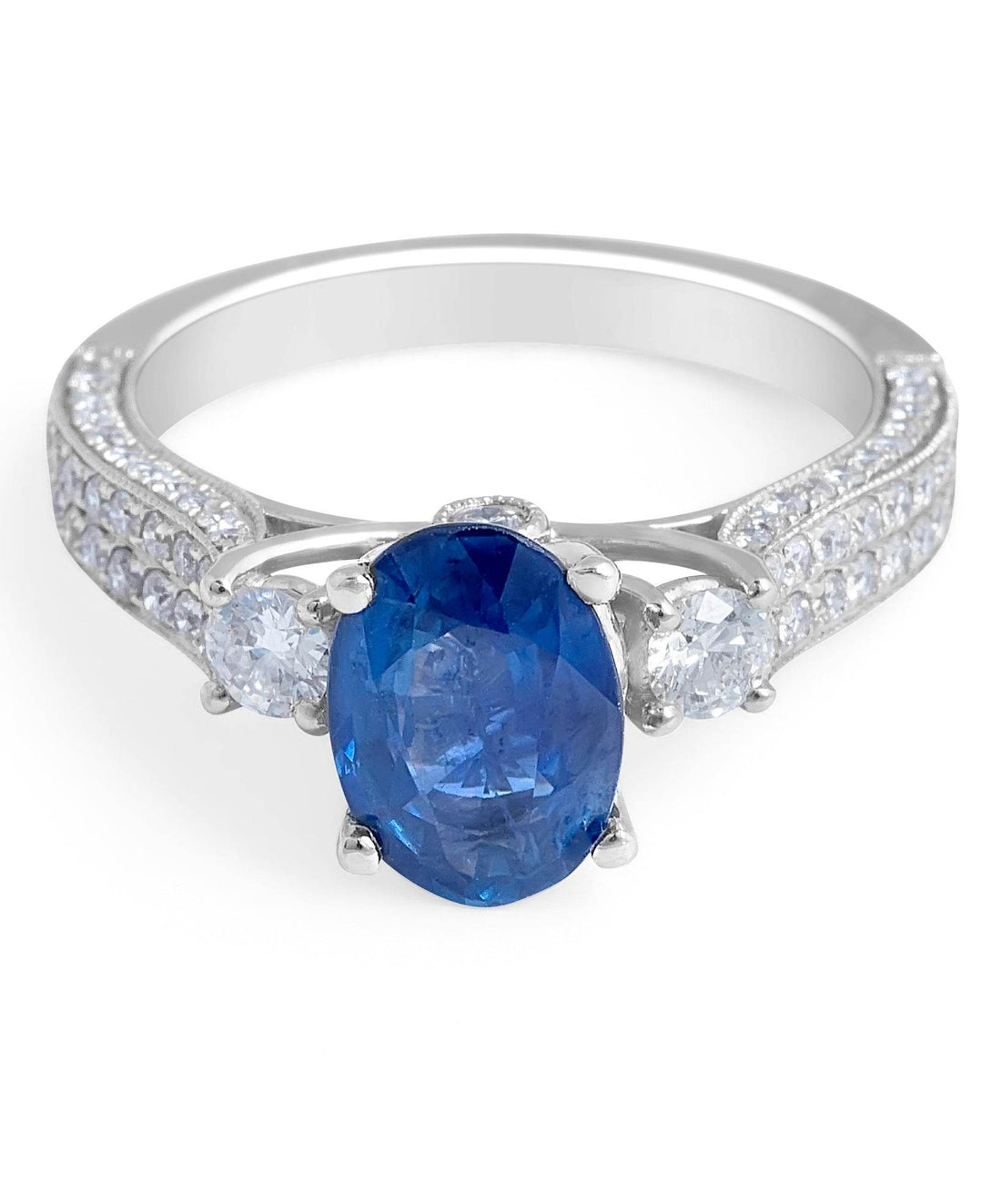 Blue Sapphire Diamond Engagement Ring in 18 Karat White Gold - DG & Co. Jewellery
