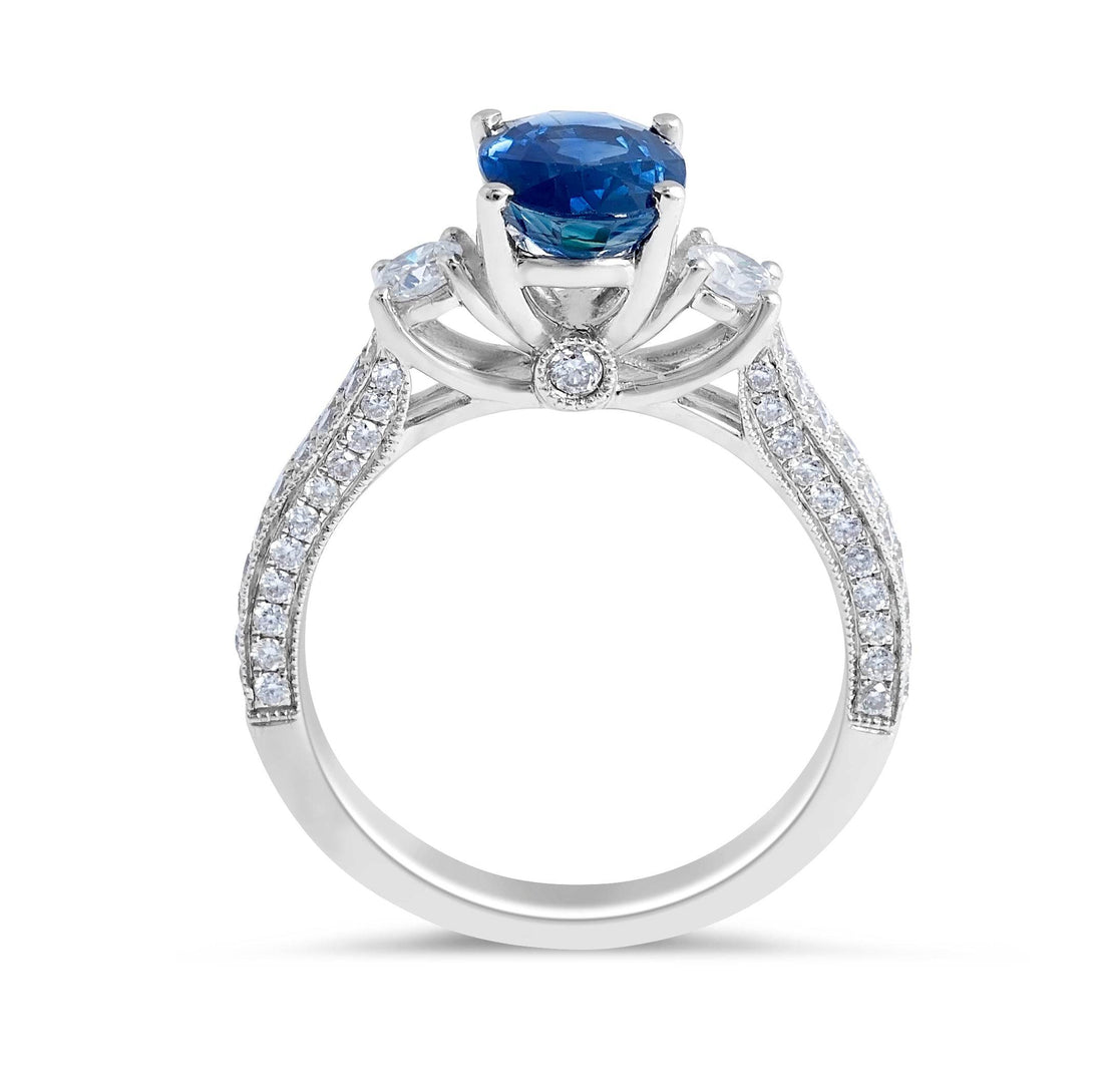 Blue Sapphire Diamond Engagement Ring in 18 Karat White Gold - DG & Co. Jewellery