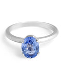 Solitaire Oval Cut Ceylon Blue Sapphire Engagement Ring In 18K White Gold - DG & Co. Jewellery
