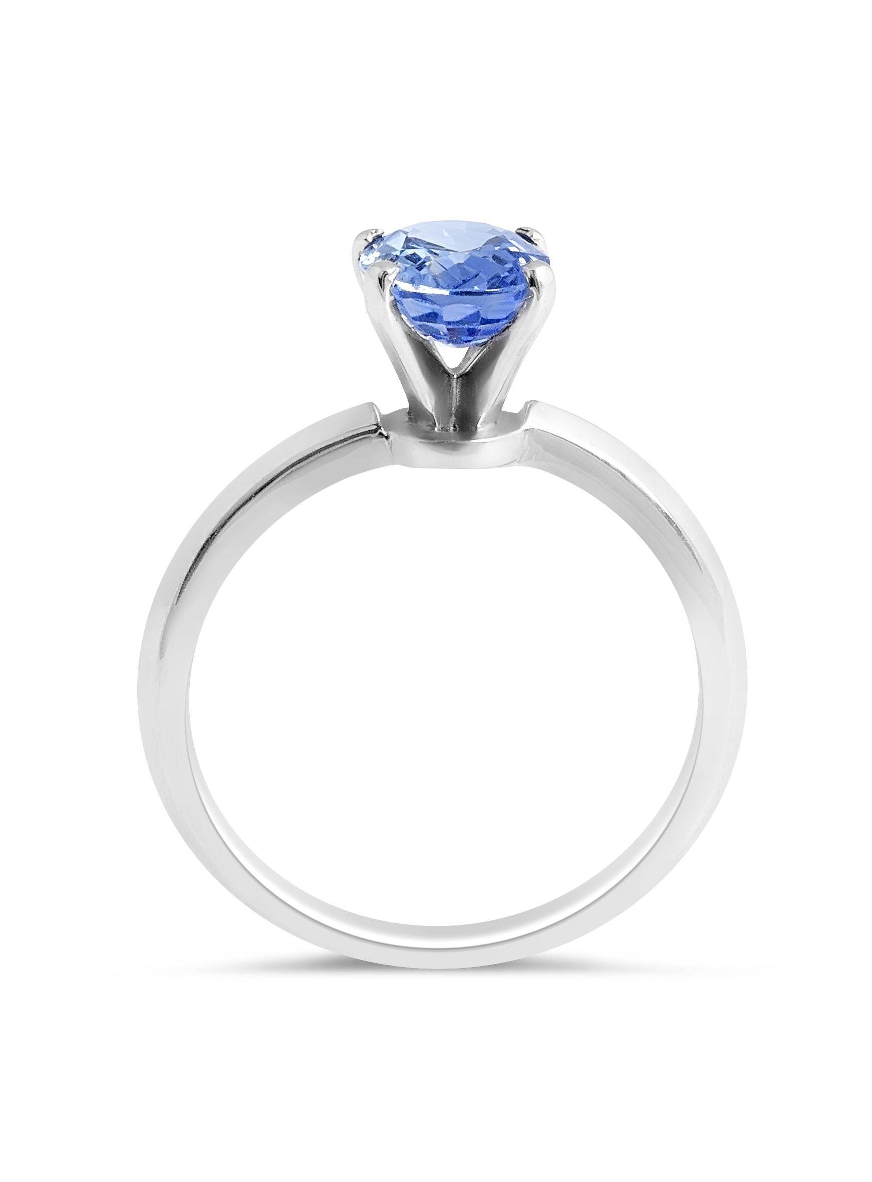 Solitaire Oval Cut Ceylon Blue Sapphire Engagement Ring In 18K White Gold - DG & Co. Jewellery