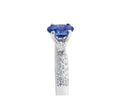 Trilogy Blue Sapphire Diamond Engagement Ring Pave Set Side Stone In 18K White Gold - DG & Co. Jewellery