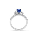 Trilogy Blue Sapphire Diamond Engagement Ring Pave Set Side Stone In 18K White Gold - DG & Co. Jewellery