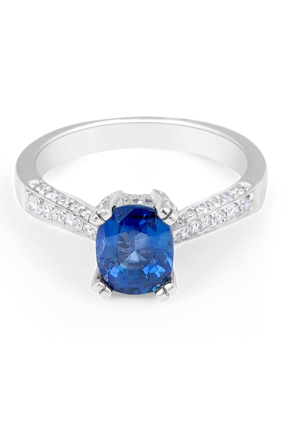 Vintage Style Cushion Cut Blue Sapphire Diamond Engagement Ring in 18 Karat White Gold - DG & Co. Jewellery