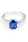 Vintage Style Cushion Cut Blue Sapphire Diamond Engagement Ring in 18 Karat White Gold - DG & Co. Jewellery