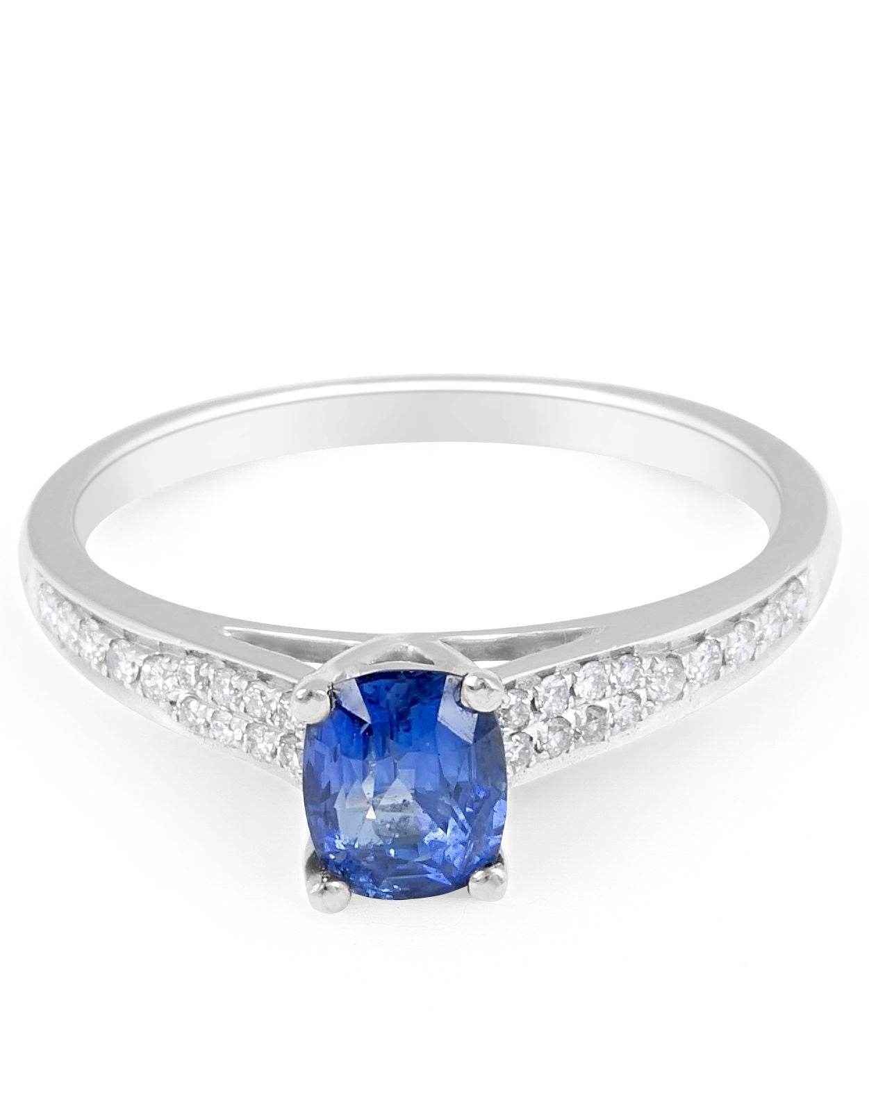 Cushion Cut Double Row Blue Sapphire Diamond Engagement Ring in 18 Karat White Gold - DG & Co. Jewellery