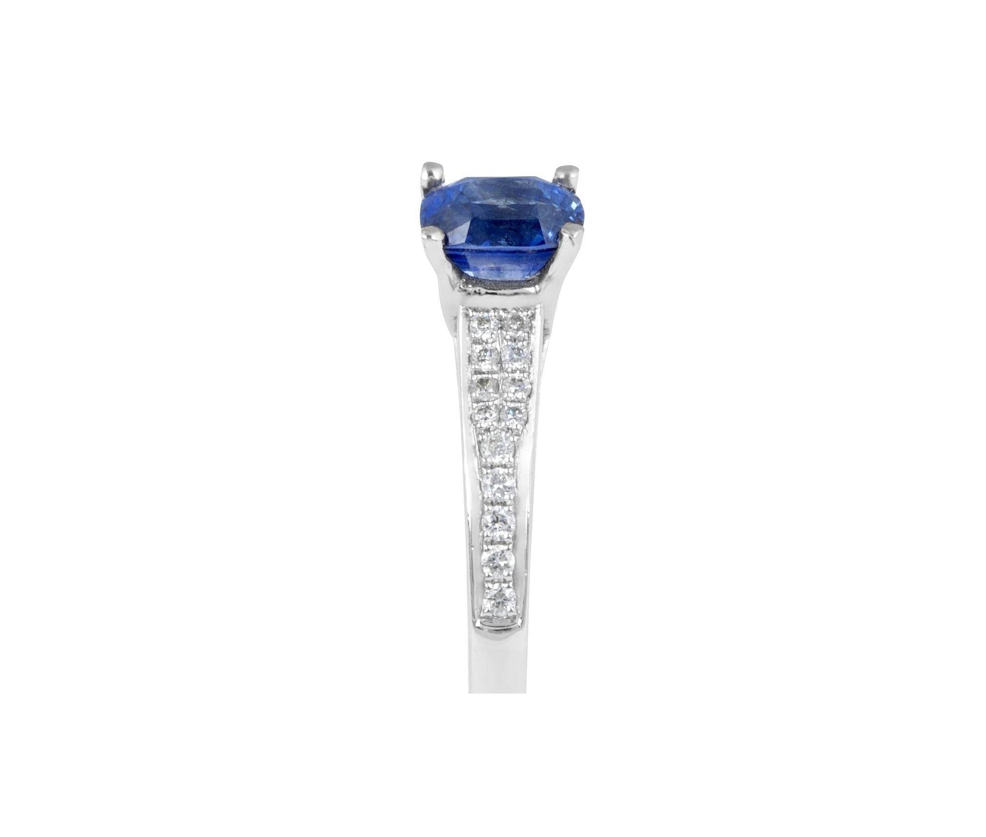 Cushion Cut Double Row Blue Sapphire Diamond Engagement Ring in 18 Karat White Gold - DG & Co. Jewellery