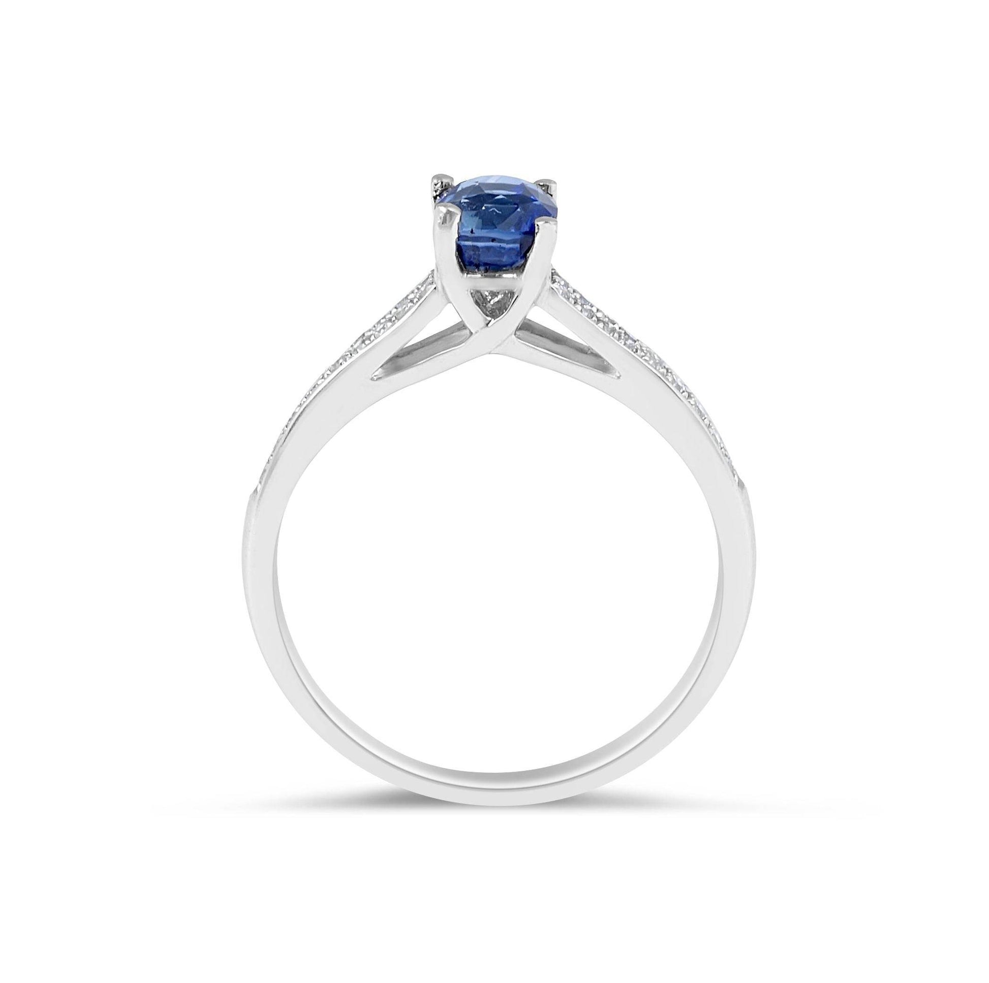 Cushion Cut Double Row Blue Sapphire Diamond Engagement Ring in 18 Karat White Gold - DG & Co. Jewellery