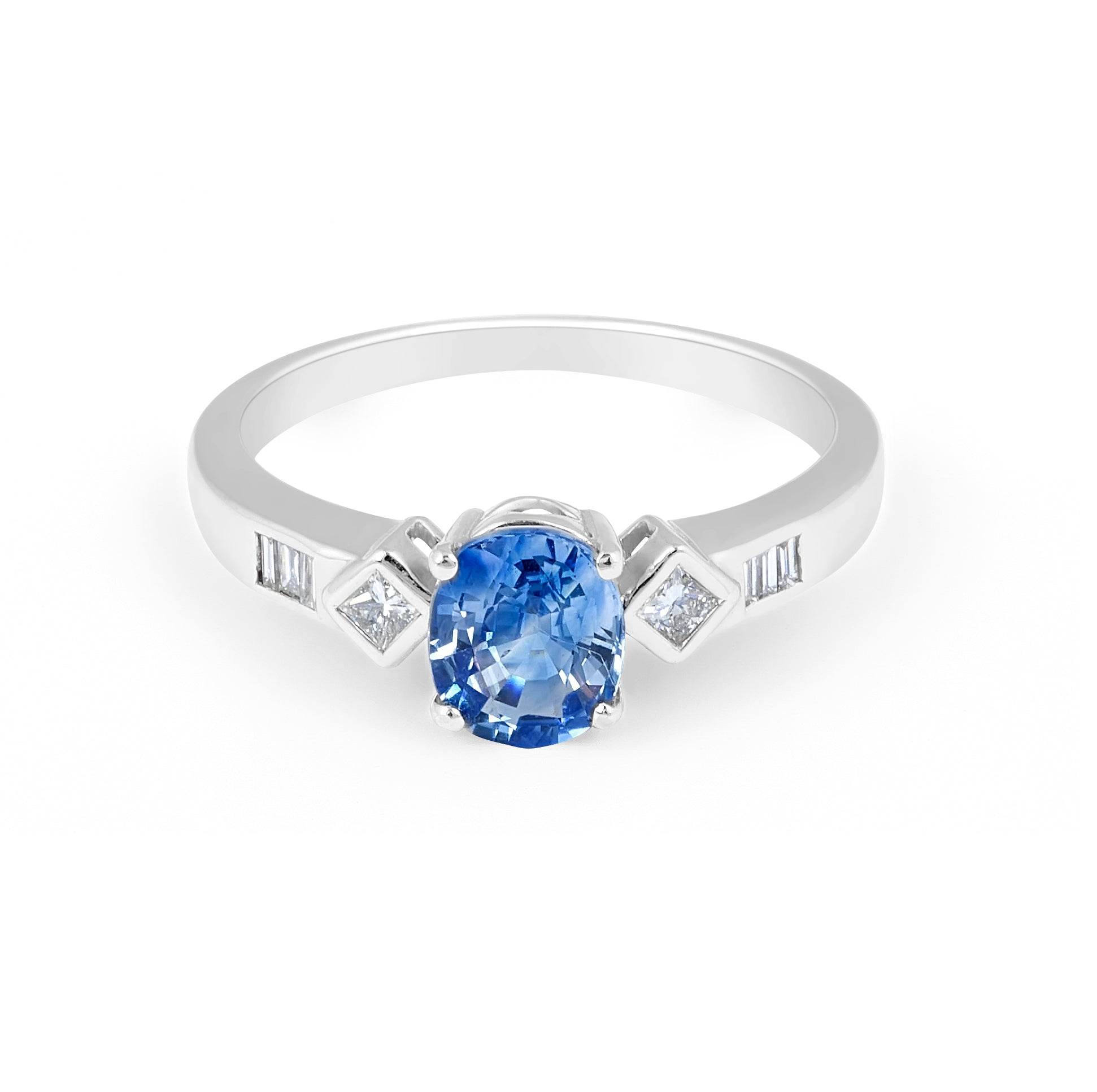 Oval Cut 4 Claw Blue Sapphire Diamond Engagement Ring in 18 Karat White Gold - DG & Co. Jewellery
