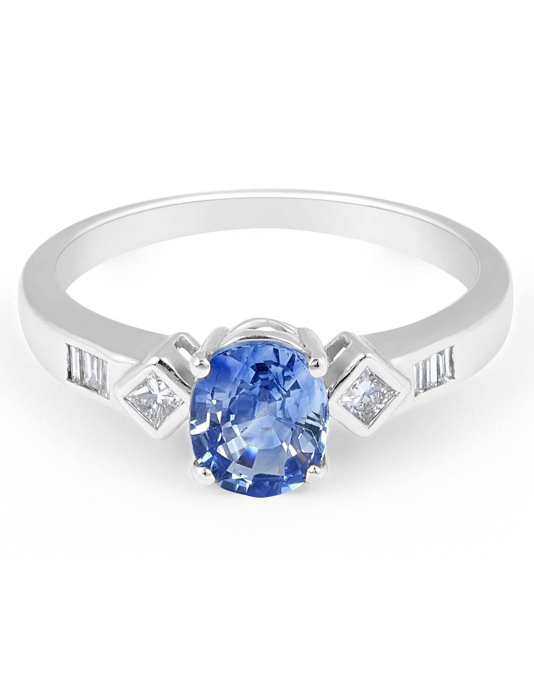 Oval Cut 4 Claw Blue Sapphire Diamond Engagement Ring in 18 Karat White Gold - DG & Co. Jewellery