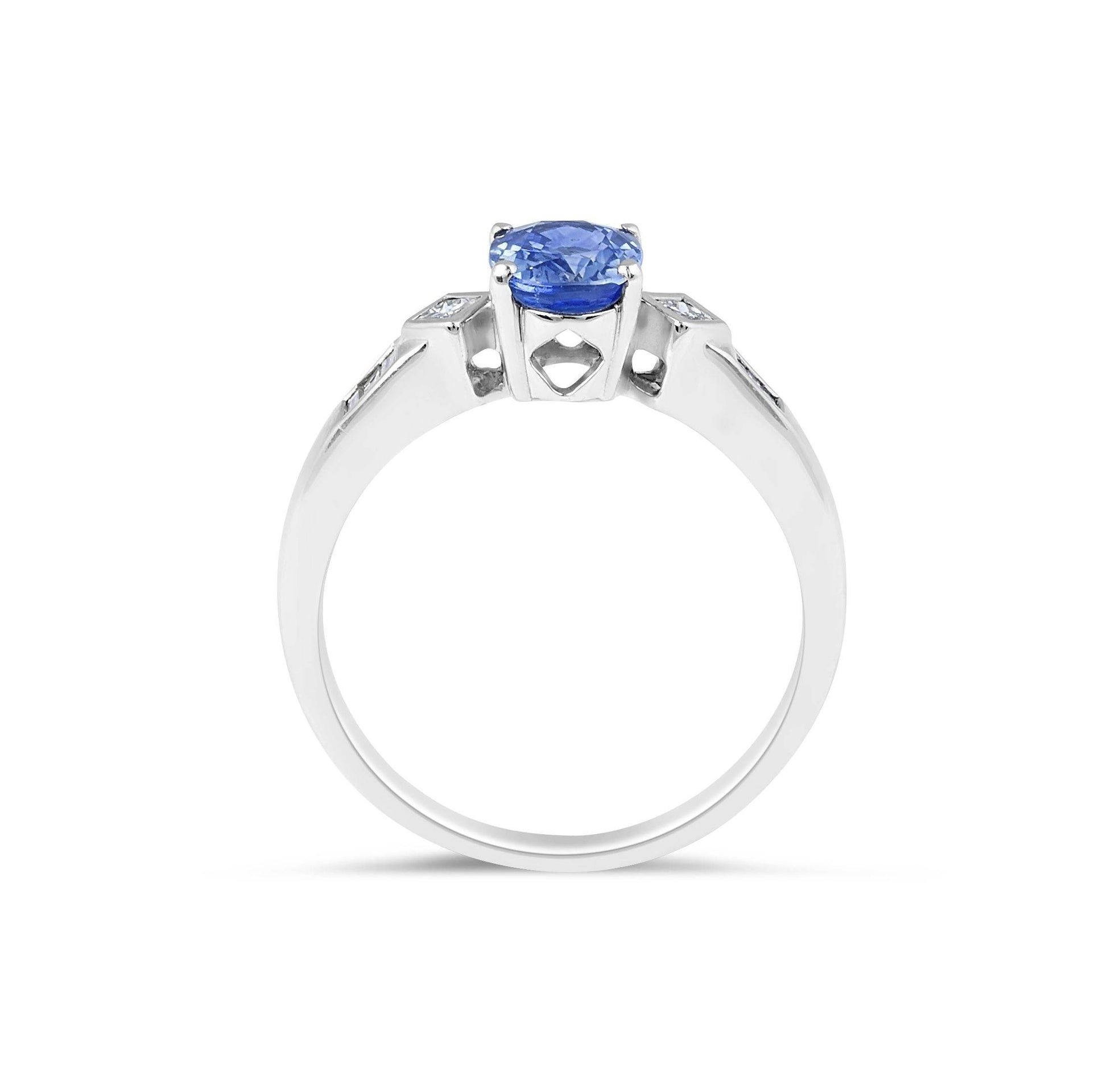 Oval Cut 4 Claw Blue Sapphire Diamond Engagement Ring in 18 Karat White Gold - DG & Co. Jewellery