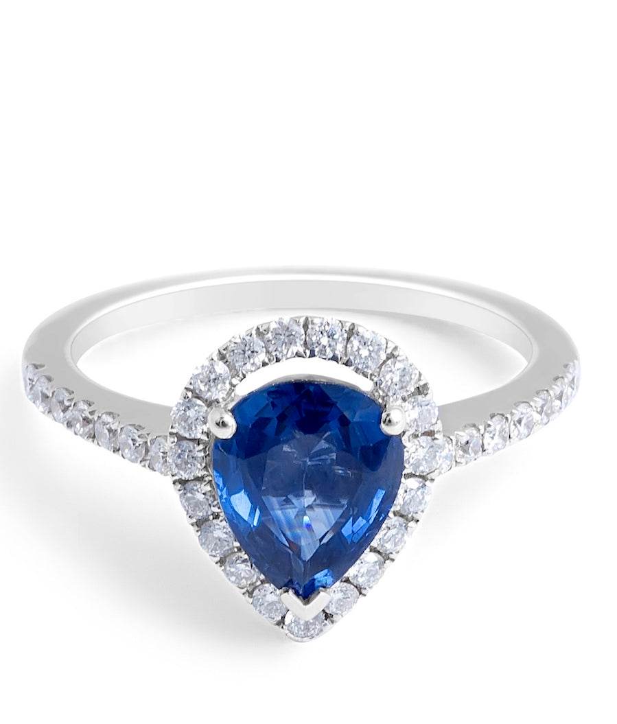 1.85 CT Blue Sapphire Halo Diamond Engagement Ring in 18 Karat White Gold - DG & Co. Jewellery