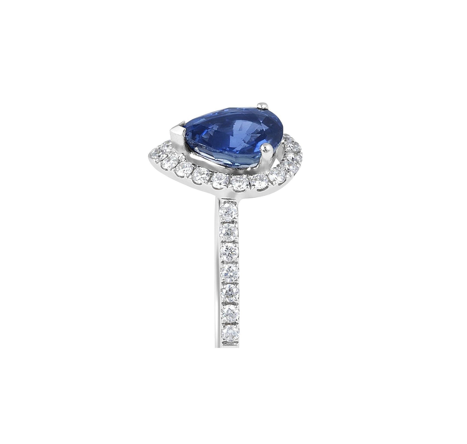 1.85 CT Blue Sapphire Halo Diamond Engagement Ring in 18 Karat White Gold - DG & Co. Jewellery
