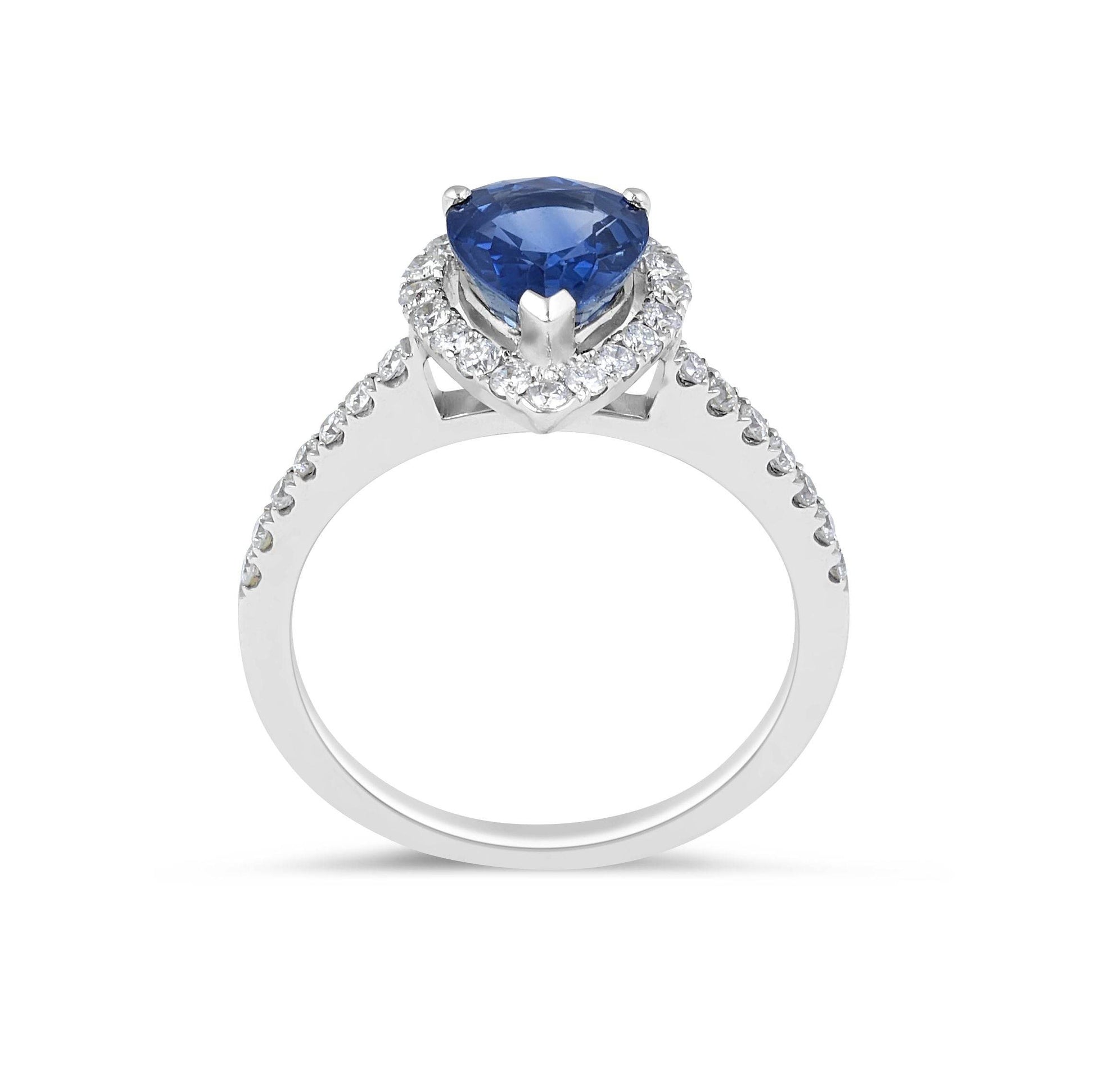 1.85 CT Blue Sapphire Halo Diamond Engagement Ring in 18 Karat White Gold - DG & Co. Jewellery