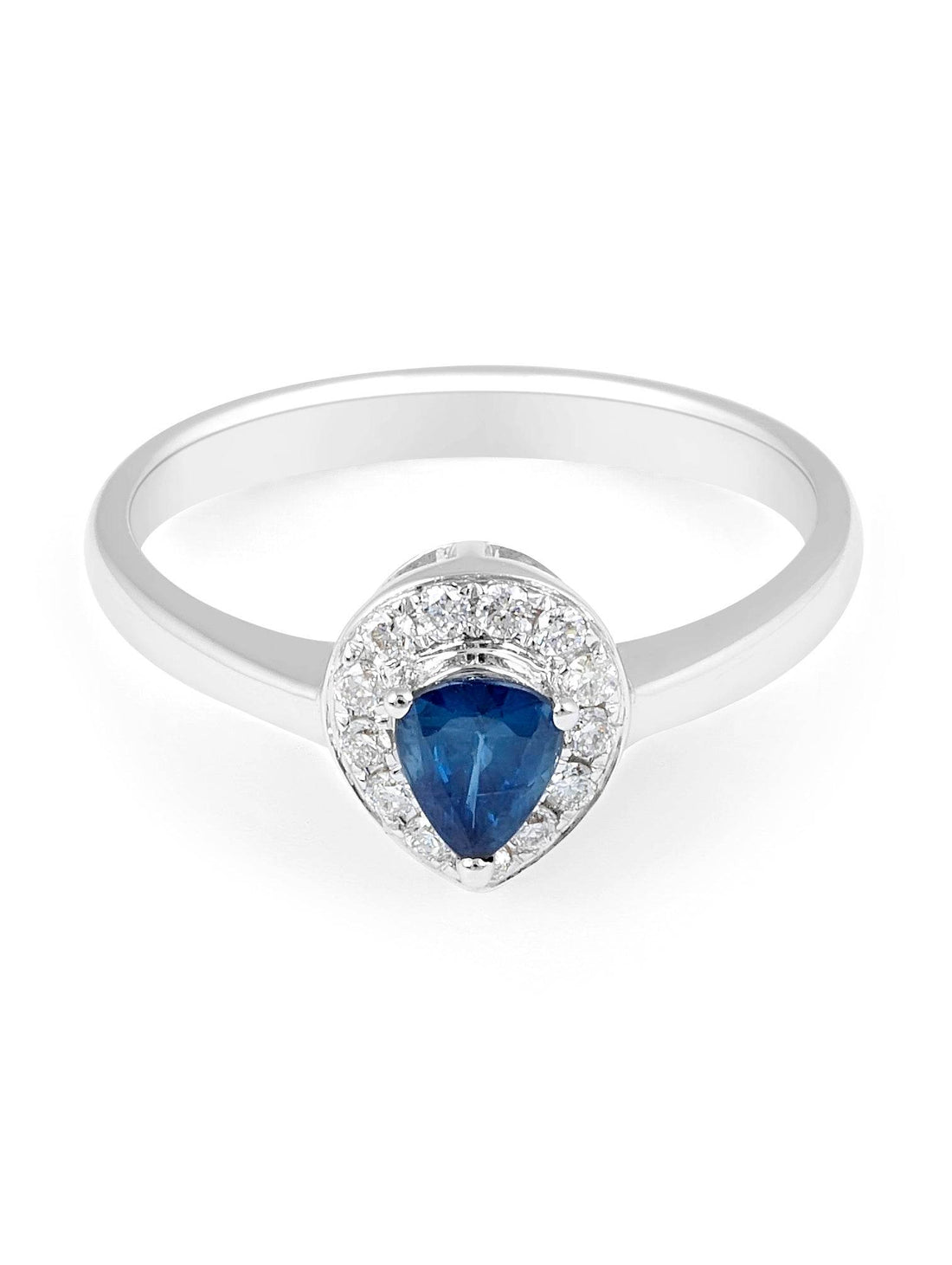 Pear Cut Blue Sapphire Halo Diamond Engagement Ring in 18 Karat White Gold - DG & Co. Jewellery