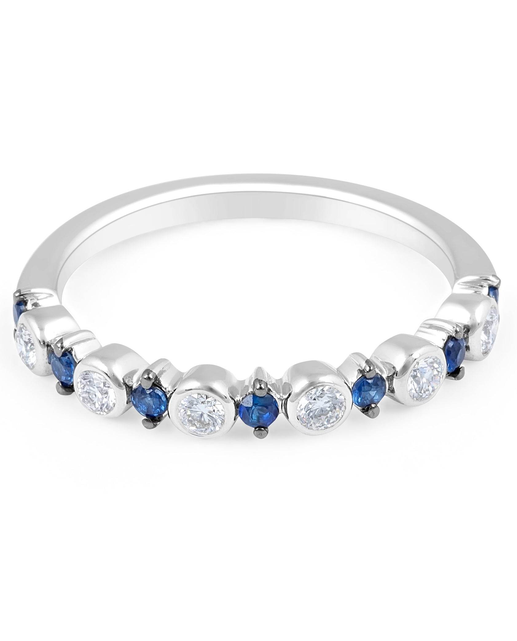 Sapphire And Diamond Eternity Classic Band Bezel And Claw Setting In 18K White Gold - DG & Co. Jewellery