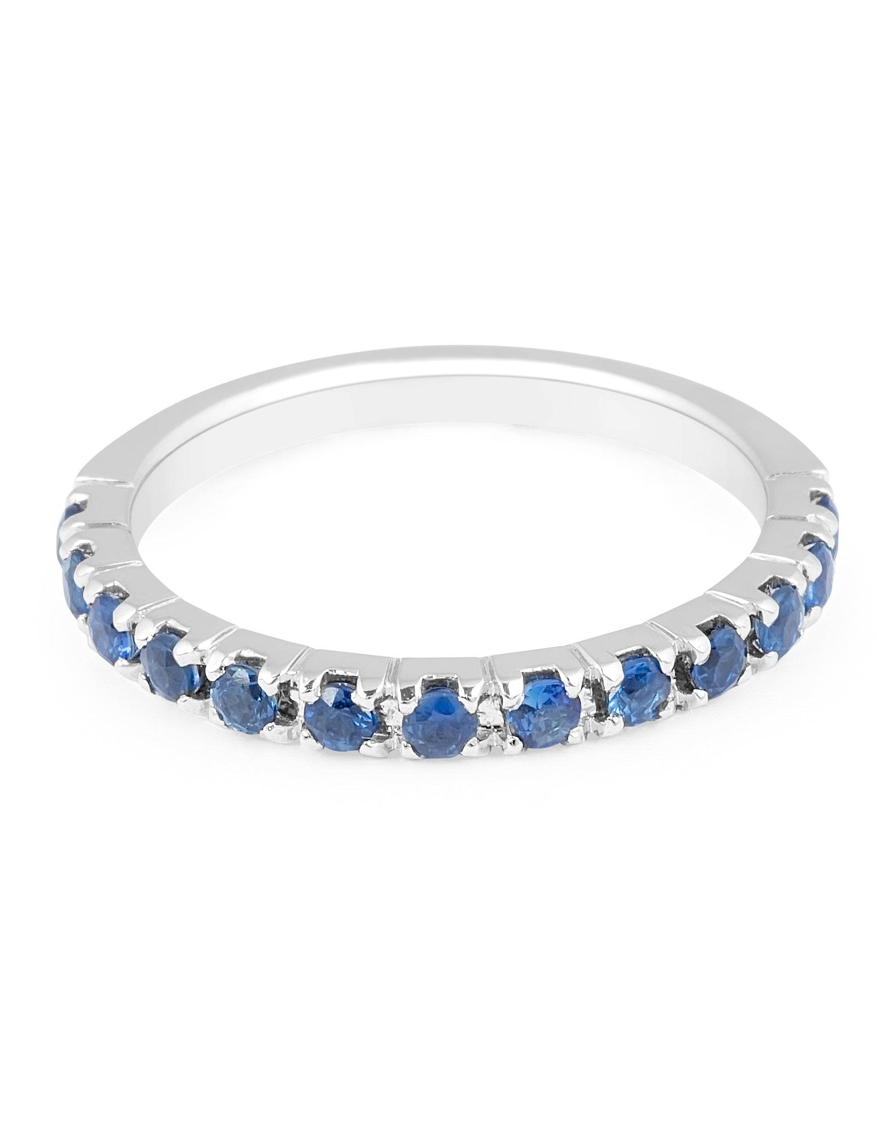 Sapphire Anniversary Wedding Band Pave Setting In 18K White Gold Pave Setting - DG & Co. Jewellery