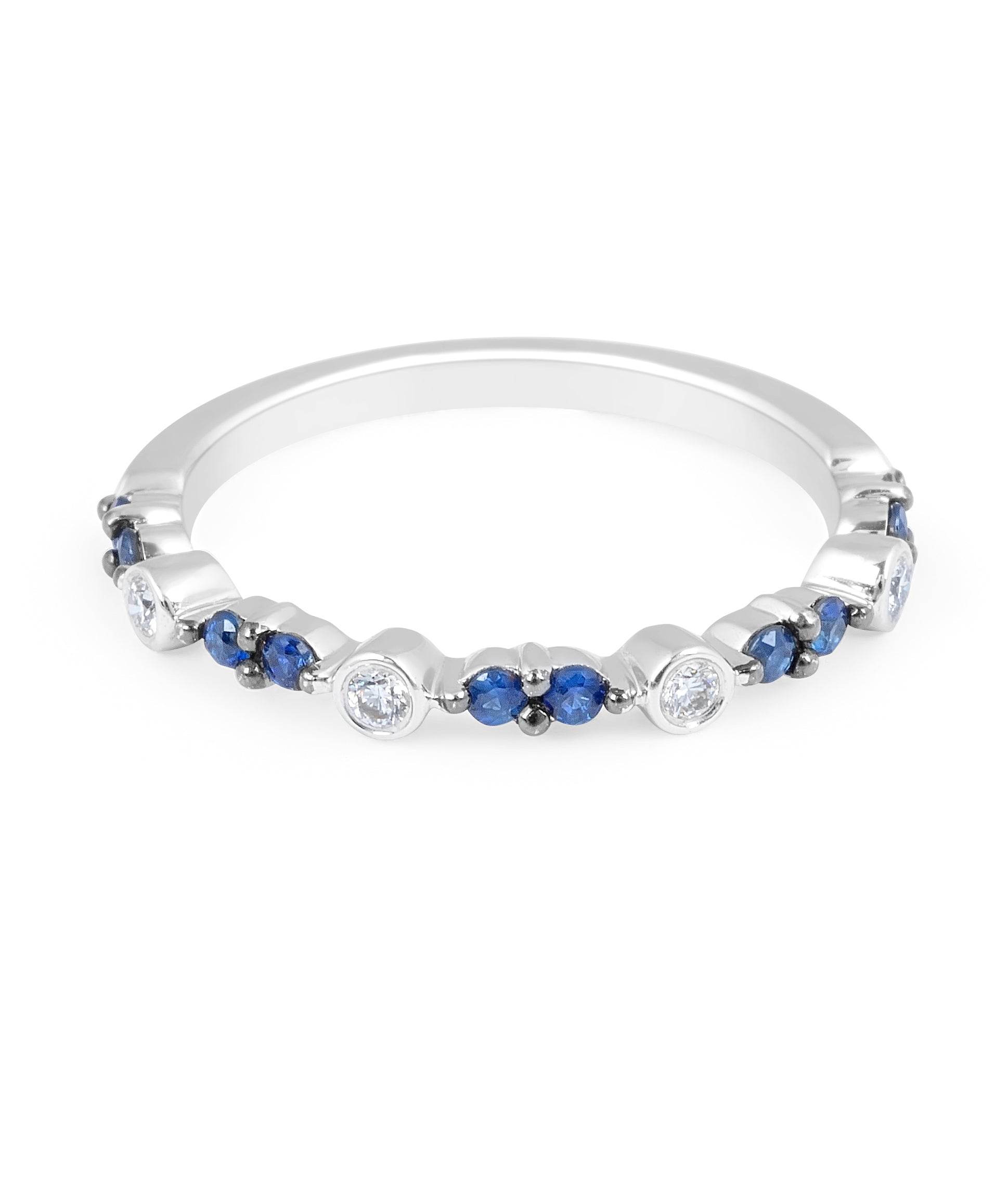 Sapphire And Diamond Wedding Band Round Cut In 18K White Gold - DG & Co. Jewellery