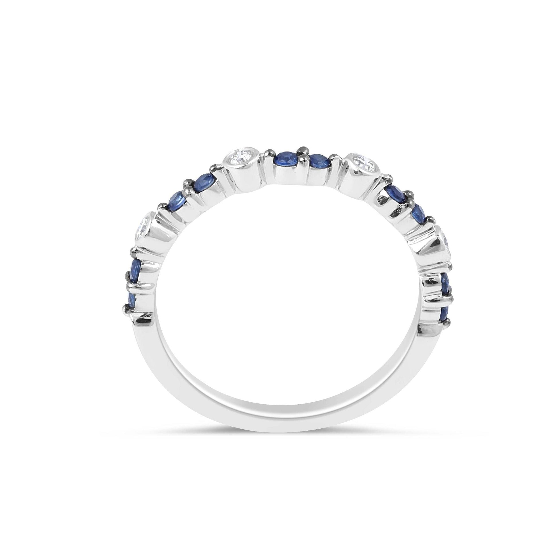 Sapphire And Diamond Wedding Band Round Cut In 18K White Gold - DG & Co. Jewellery
