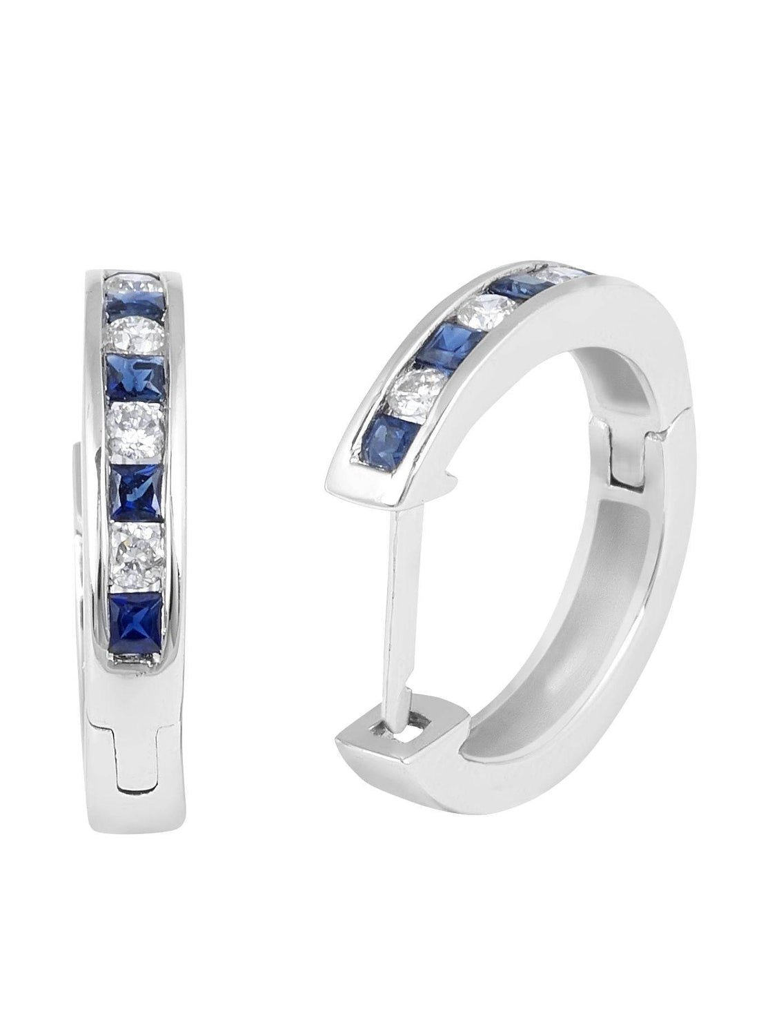 Channel Set Sapphire Diamond Hoop Earring in 18 Karat White Gold - DG & Co. Jewellery